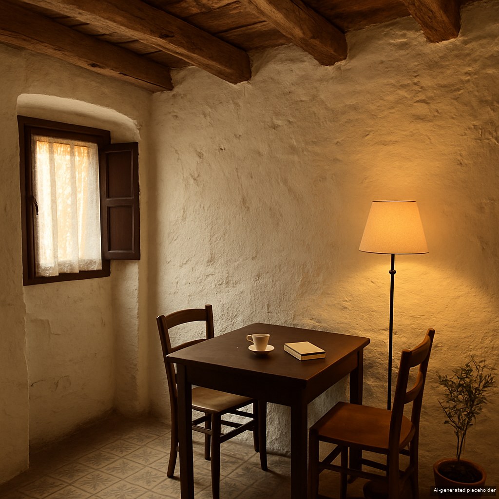 Casa Gòtic interior — beamed ceilings and hydraulic tile floor